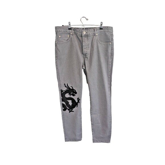 Boohoo Man Other - Boohoo Man Skinny Rigid Dragon Appliqué Gray Jean Streetwear Size 38
